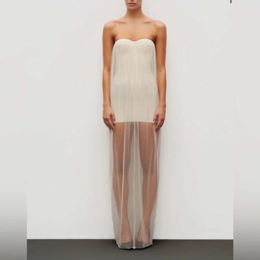 Strapless Sheer Maxi Dress in Cream